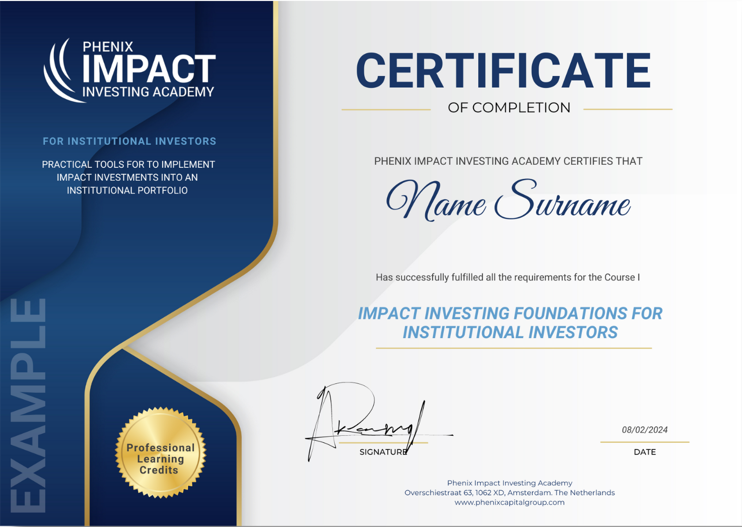 Academy Certificate example
